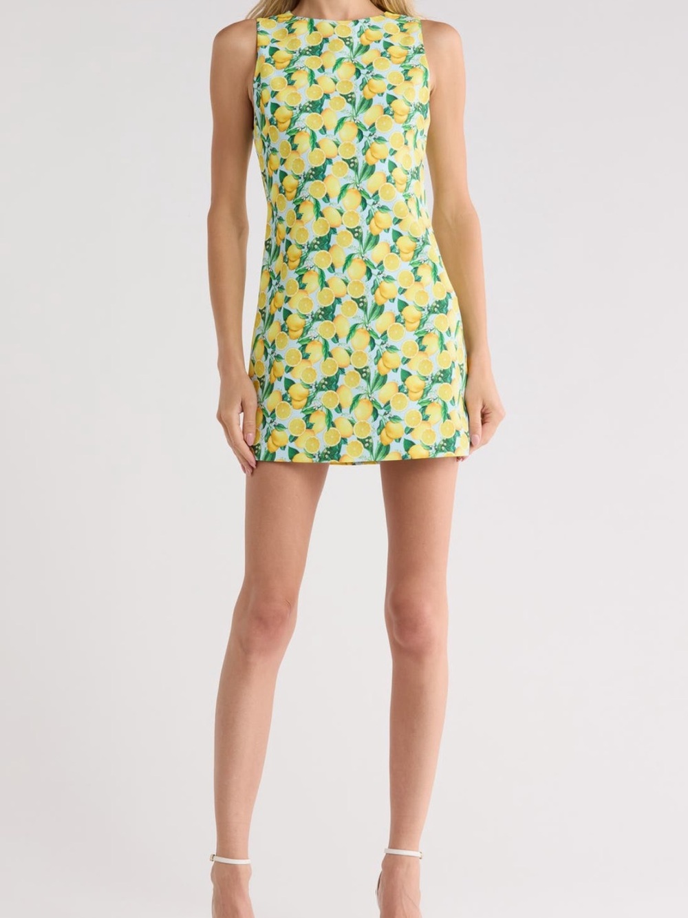 Alice + Olivia Yellow Lemon-Print Sleeveless Mini Dress